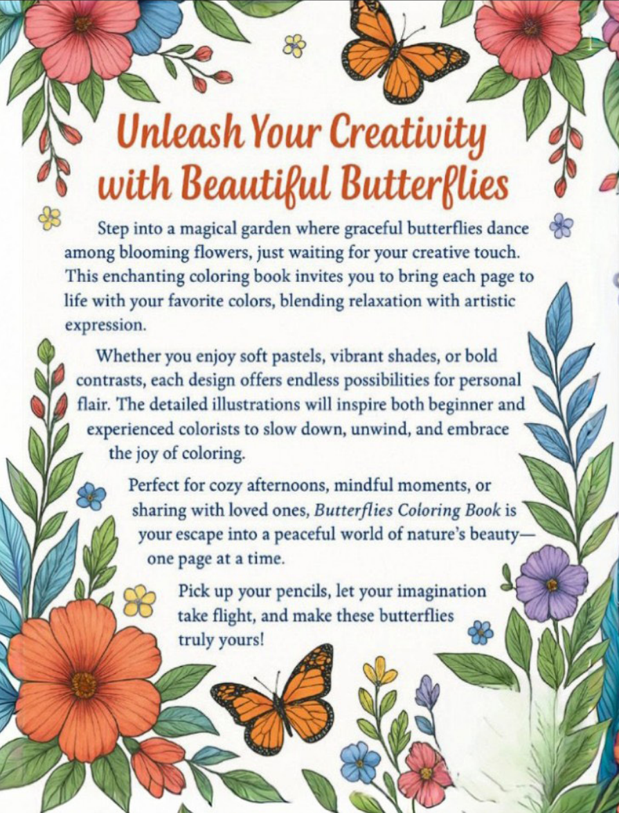 Butterflies: I LUV EZ Coloring Book